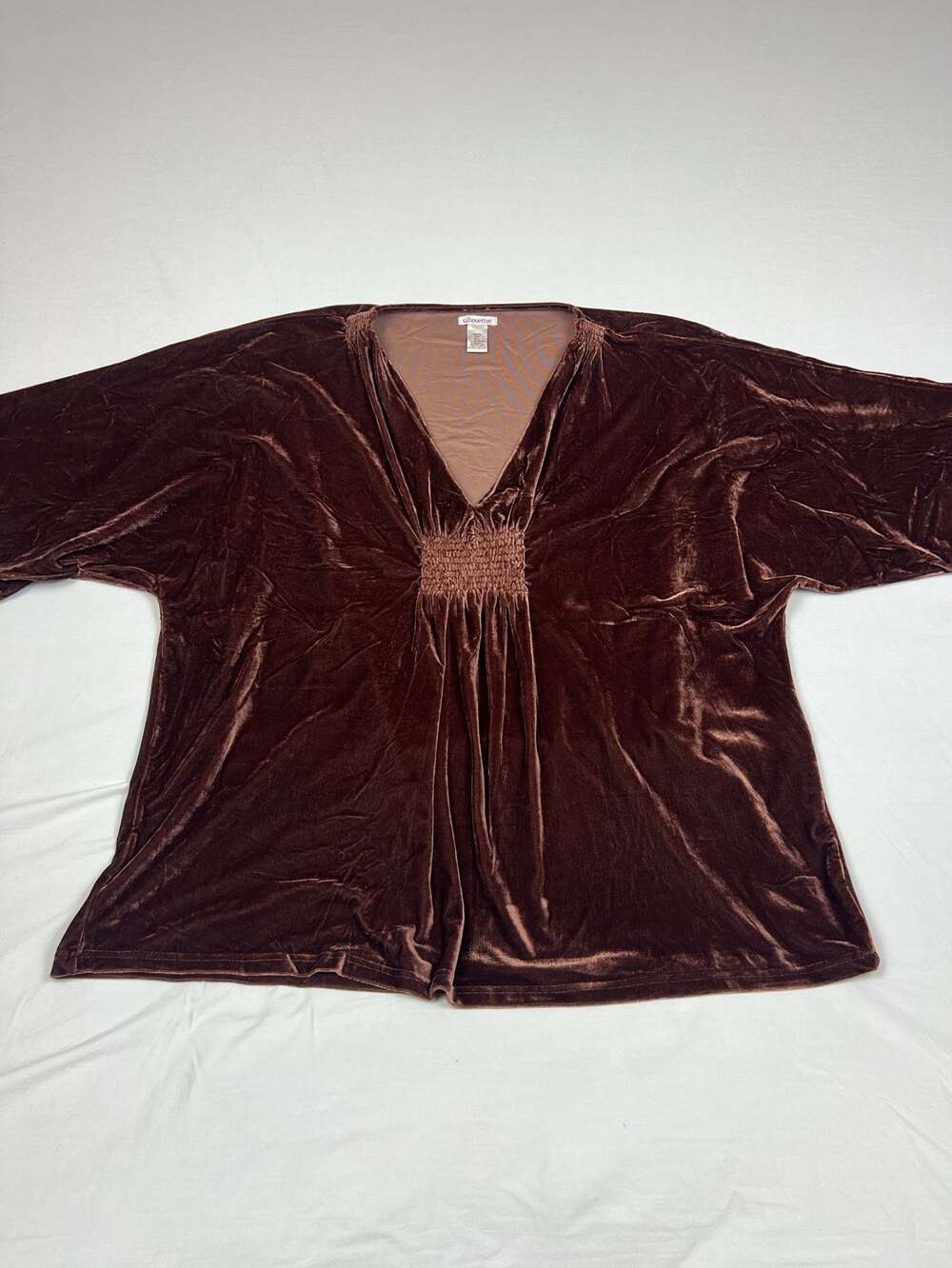 Silhouettes Brown Velvet Short Sleeve Ruched V-Neck Tunic Top Plus Size 5X